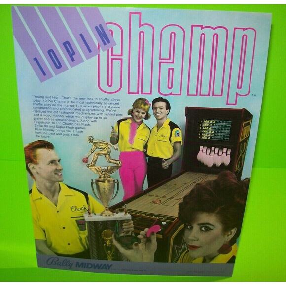 10 Pin Champ Arcade Flyer Original Shuffle Alley Vintage Retro Promo Art 1984 - Picture 2 of 4